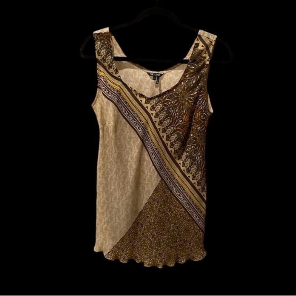 Nic Zoe Elegant Brown and Cream Women's Top